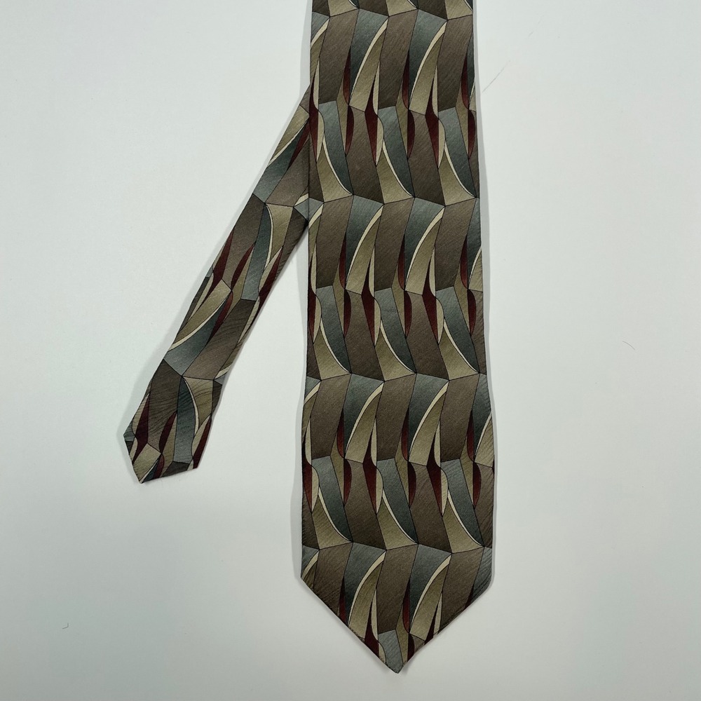 Puritan Brown Geometric Abstract Silk Necktie Mens One Size